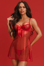 Obsessive Gifty Red babydoll & thong Nocna komplet koszulka + stringi, red