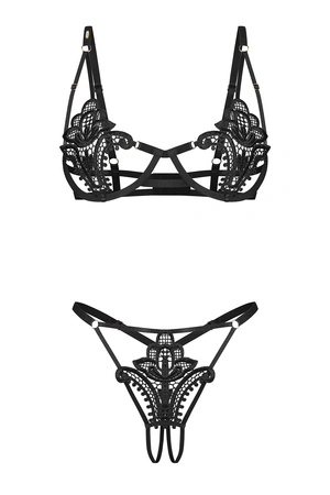 Obsessive Luise Sublim 2-pcs set Nocna komplet biustonosz + stringi, black
