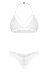Obsessive Weddya 3-pcs set Nocna komplet biustonosz + stringi, white