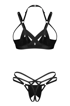 Obsessive Keira Lise 2-pcs crotchless set Nocna komplet półbiustonosz + stringi otwarte, czarny