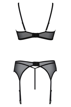 Passion Primula set Nocna komplet biustonosz + stringi + pas do pończoch, black