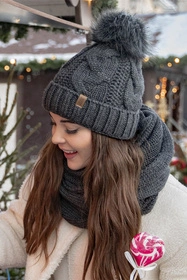 Vivisence 7014Kmpl Komplet czapka+komin, ciemnoszary