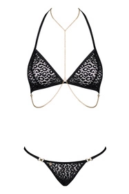 Obsessive Pantheria 2-pcs set Nocna komplet biustonosz + stringi, czarny