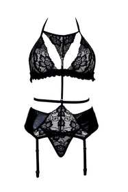 Beauty Night Alanis set BN6597 Nocna komplet biustonosz + stringi + pas do pończoch, black