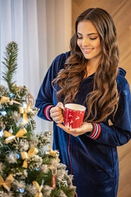 Vivisence 5018 Nocna szlafrok, granatowo-czerwony