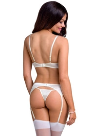 Casmir Inoe set Nocna komplet biustonosz + stringi + pas do pończoch, ecru