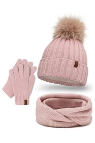 Vivisence 70100 Kmpl+R Komplet czapka+komin+rękawiczki, różowy