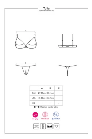 Obsessive Tulia cupless set Nocna komplet biustonosz + stringi, czarny