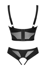Obsessive Chic Amoria 2-pcs crotchless set Nocna komplet półbiustonosz + stringi otwarte, czarny