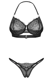 Obsessive Iliosa 2-pcs crotchless set Nocna komplet biustonosz + stringi, czarny