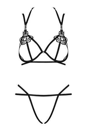 Obsessive Badossa 2-pcs set Nocna komplet biustonosz + stringi, czarny