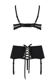 Casmir Alina set Nocna komplet półbiustonosz + stringi + pas do pończoch, black