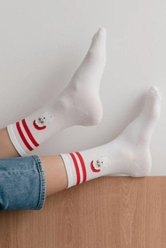 Steven Merry Christmas 136 Skarpety za kostkę, biały-mikołaj