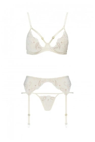 Casmir Inoe set Nocna komplet biustonosz + stringi + pas do pończoch, ecru