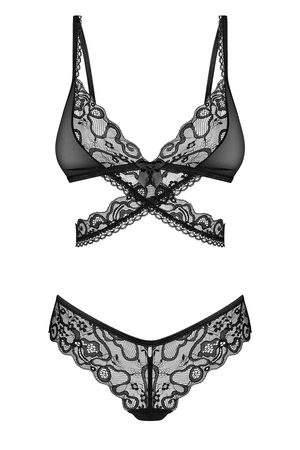Obsessive Blomentis 2-pcs set Nocna komplet biustonosz + szorty, czarny