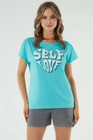 Italian Fashion Selfie kr.r. kr.sp. Nocna piżama, turkus/melanż