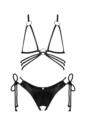 Obsessive Cordellis 2-pcs cupless set Nocna komplet półbiustonosz + stringi, czarny