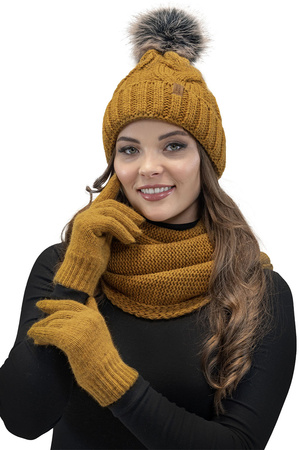 Vivisence 7014 Kmpl+R Komplet czapka+komin+r�kawiczki, ciemny ��ty