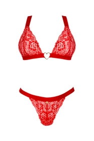 Obsessive Elianes 2-pcs set Nocna komplet biustonosz + stringi, czerwony