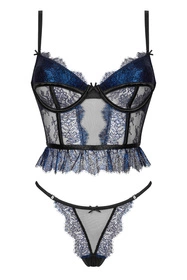 Beauty Night Saphira set BN6740 Nocna komplet top + stringi, black/blue