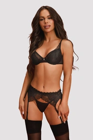 Obsessive Deina More 3-pcs set Nocna komplet biustonosz + stringi + pas do pończoch, black