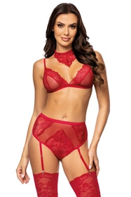 Beauty Night Cristalyn set BN6756 Nocna komplet biustonosz + figi, cherry