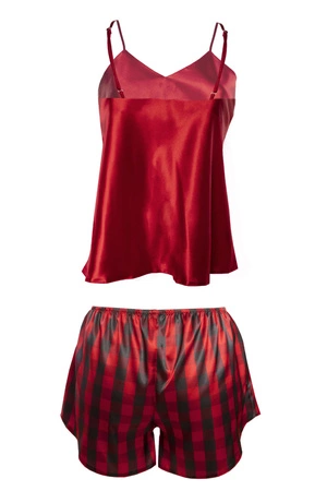 Dkaren DK-KK-016 Nocna komplet top + szorty, czerwony-krata