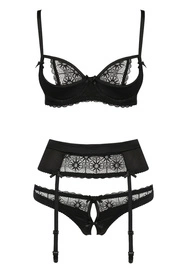 Avanua Hanan set Nocna komplet biustonosz + stringi + pas do pończoch, black