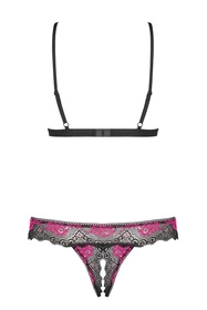 Obsessive Tulia cupless set Nocna komplet biustonosz + stringi, czarny