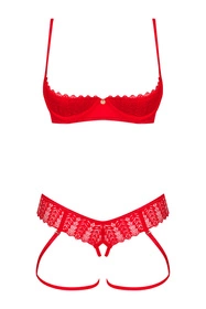Obsessive Ingridia 2-pcs crotchless set Nocna komplet półbiustonosz + stringi, czerwony