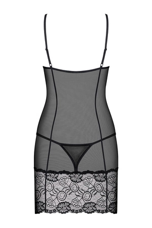 Obsessive Alluria chemise Nocna komplet koszulka + stringi, czarny