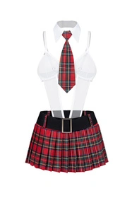 Obsessive College Girl 5-pcs costume Nocna sexy kostium, red