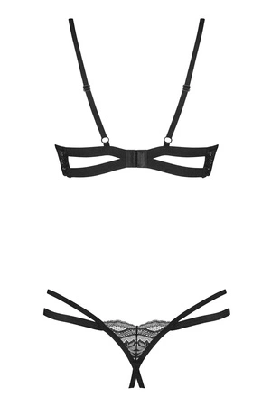 Obsessive Nutris 2-pcs crotchless set Nocna komplet biustonosz + stringi, czarny