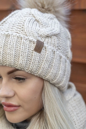 Vivisence 7014Kmpl Komplet czapka+komin, beżowy jasny