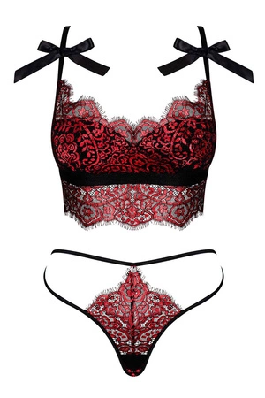 Obsessive Redessia 2-pcs set Nocna komplet biustonosz + stringi, bordowy