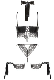 Beauty Night Shaquila set BN6496 Nocna komplet biustonosz + stringi + podwiązki + choker, black