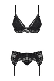 Obsessive 810-SEG-1 Nocna komplet biustonosz + stringi + pas do pończoch, czarny