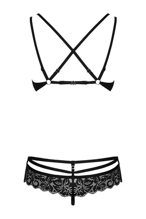 Obsessive 860-SET-1 Nocna komplet biustonosz + stringi, czarny
