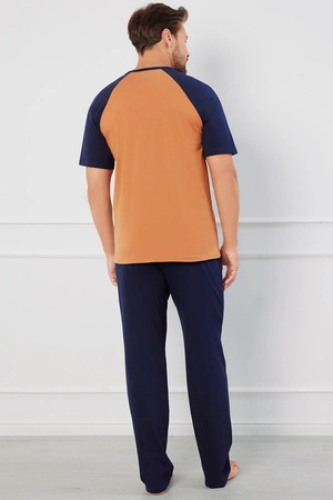 Italian Fashion Aleksander kr.r. dł.sp. Nocna piżama, koniak/granat