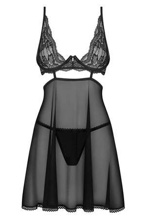 Obsessive Nutris babydoll Nocna komplet koszulka + stringi, czarny