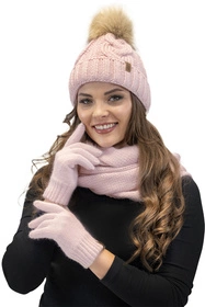 Vivisence 7014 Kmpl+R Komplet czapka+komin+rękawiczki, pudrowy róż