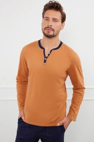 Italian Fashion Juliusz dł.r. dł.sp. Nocna piżama, koniak/granat