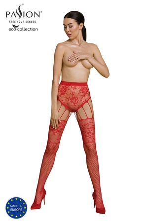 Passion ECO S004 Wyrób pończoszniczy pończochy z pasem, red