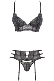 Beauty Night Ileen set BN6536 Nocna komplet biustonosz + stringi + pas do pończoch, black