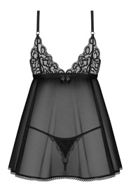 Obsessive Blomentis babydoll and thong Nocna komplet koszulka + stringi, czarny