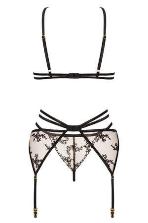 Beauty Night Aisha set BN6691 Nocna komplet biustonosz + stringi + pas do pończoch, black