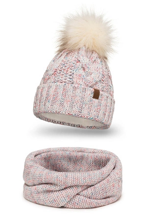 Vivisence 7014Kmpl Komplet czapka+komin, biały melanż