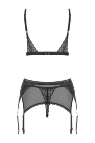 Obsessive Shibu Set Nocna komplet biustonosz + stringi + pas do pończoch, czarny