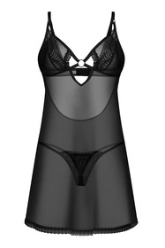Obsessive Amallie chemise Nocna komplet koszulka + stringi, czarny