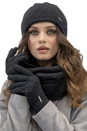 Vivisence 7087Kmpl Komplet czapka+komin+r�kawiczki, czarny melan�